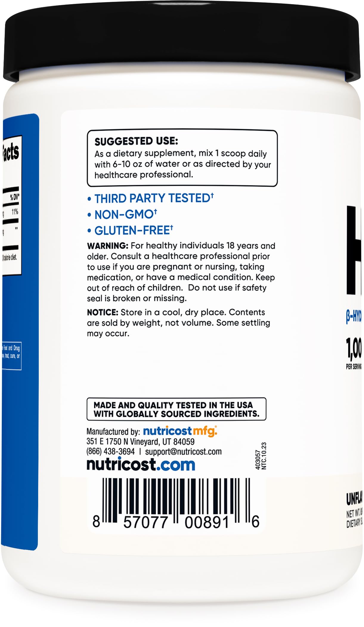 Foto 5 pulgar | Suplemento Nutricost Hmb En Polvo 250 G Con 1000 Mg Por Porción - Venta Internacional.