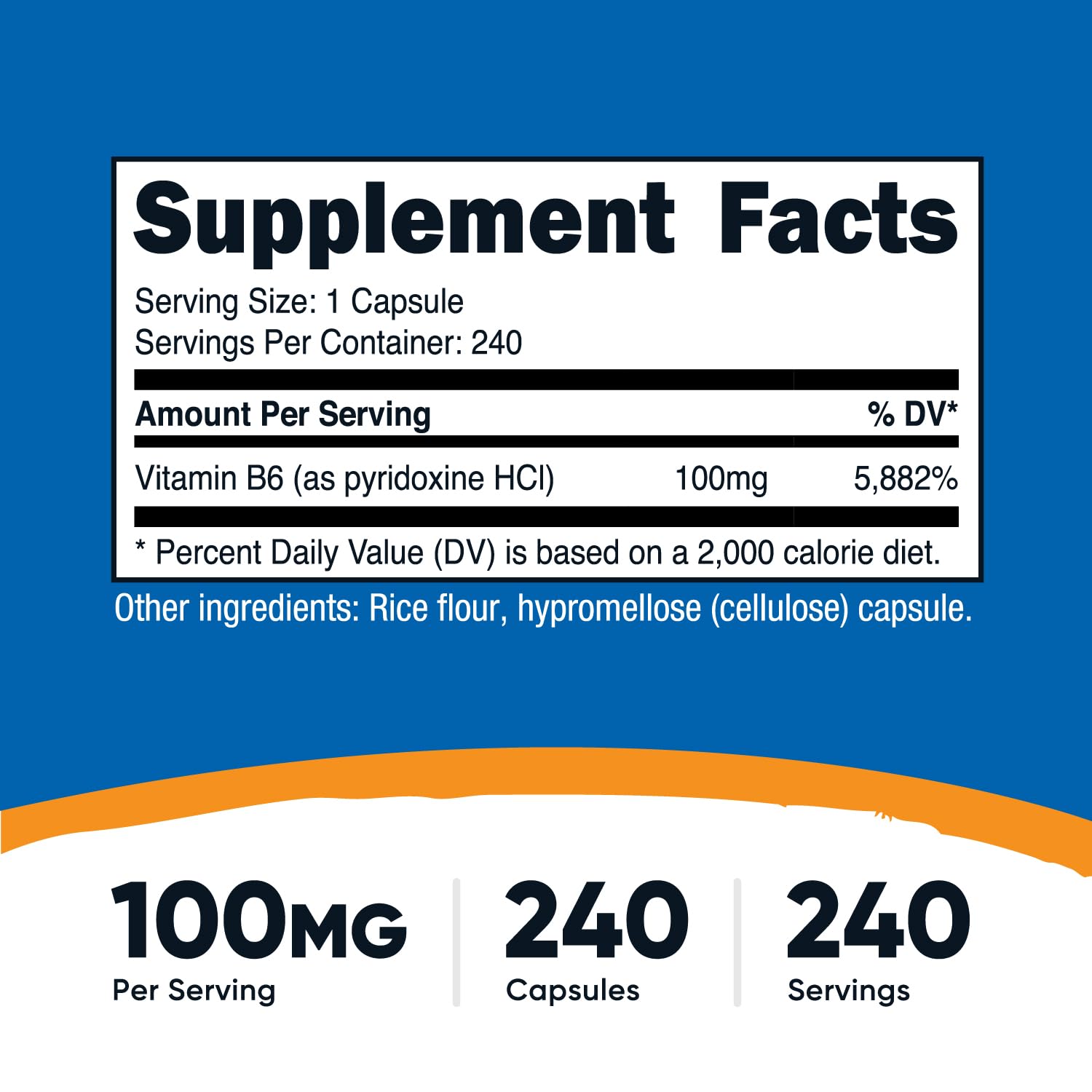 Foto 3 pulgar | Suplemento Nutricost De Vitamina B6 (piridoxina Hcl) 100 Mg 240 Cápsulas - Venta Internacional.