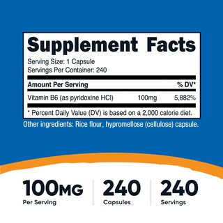 Foto 2 | Suplemento Nutricost De Vitamina B6 (piridoxina Hcl) 100 Mg 240 Cápsulas - Venta Internacional.