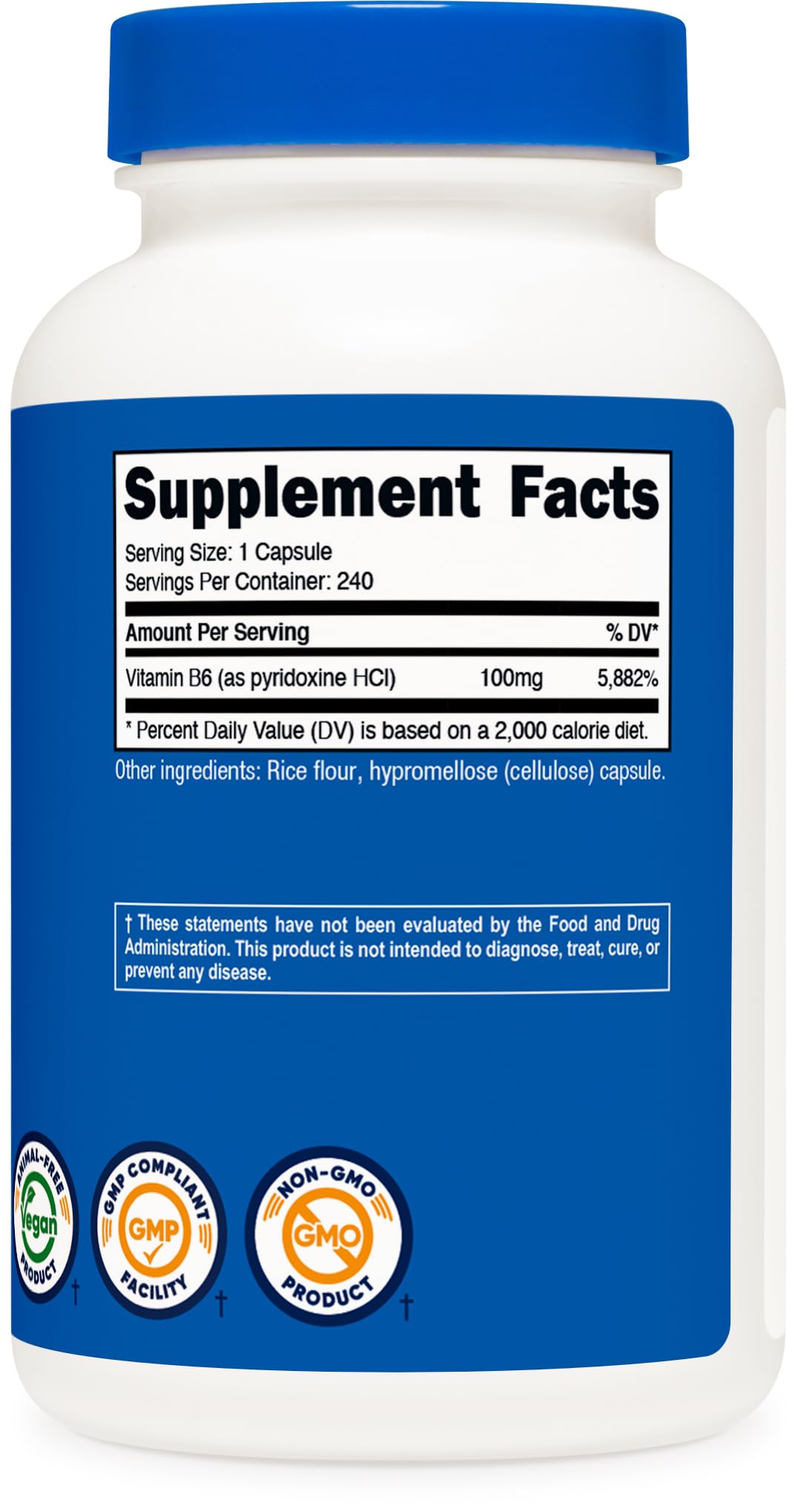 Foto 6 pulgar | Suplemento Nutricost De Vitamina B6 (piridoxina Hcl) 100 Mg 240 Cápsulas - Venta Internacional.