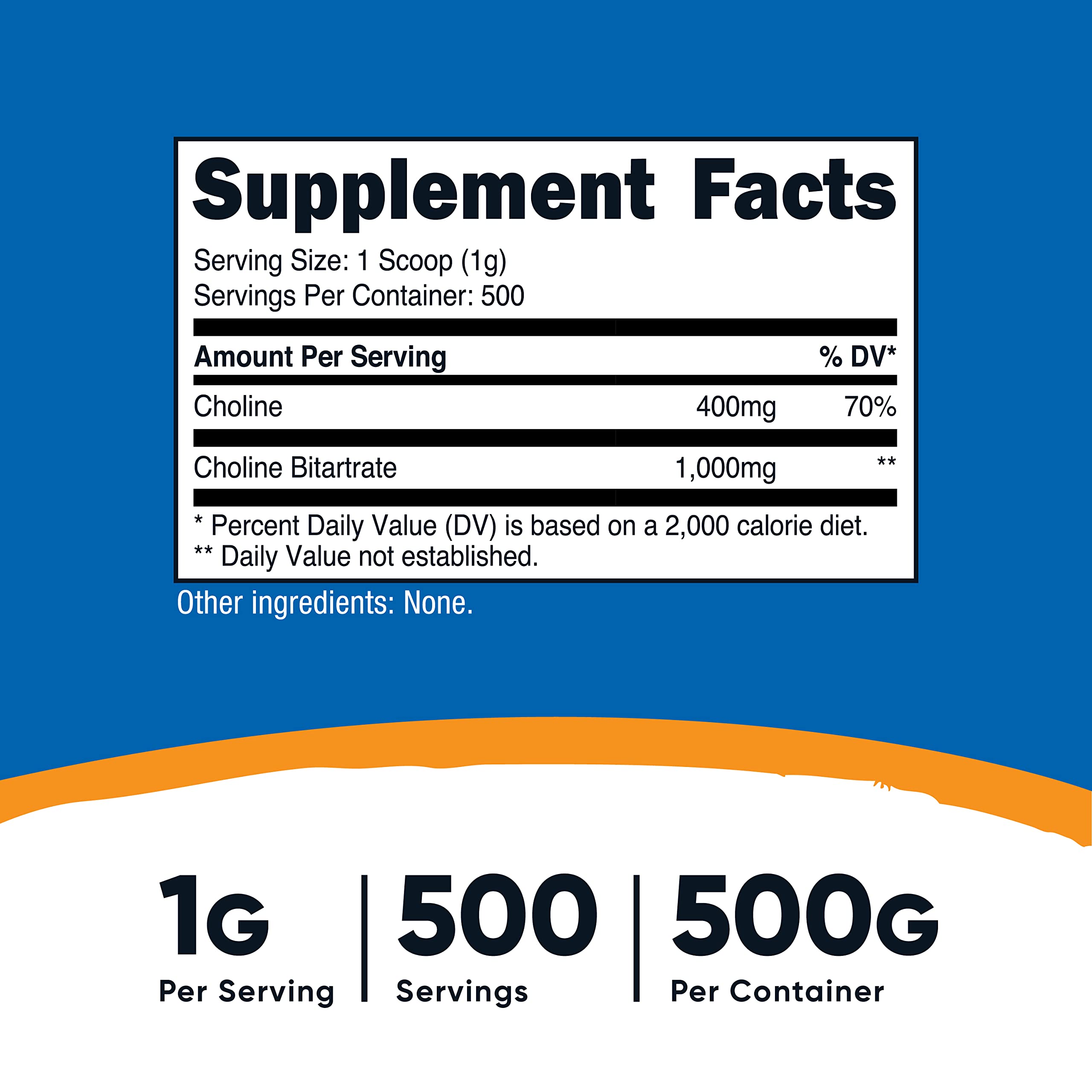 Foto 2 | Suplemento Nutricost De Bitartrato De Colina En Polvo 500 G (3 Veces) - Venta Internacional.