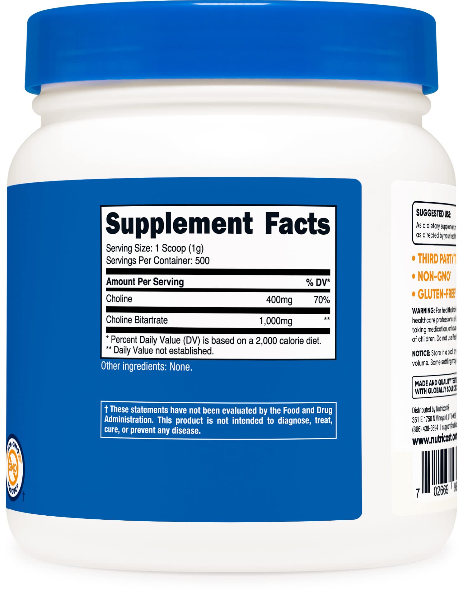 Foto 4 | Suplemento Nutricost De Bitartrato De Colina En Polvo 500 G (3 Veces) - Venta Internacional.