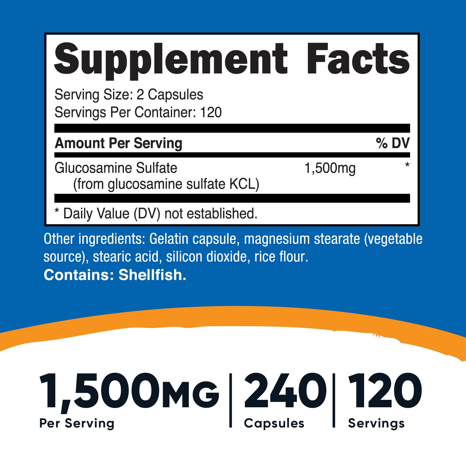 Foto 3 pulgar | Suplemento Nutricost Sulfato De Glucosamina 750 Mg 240 Cápsulas - Venta Internacional.
