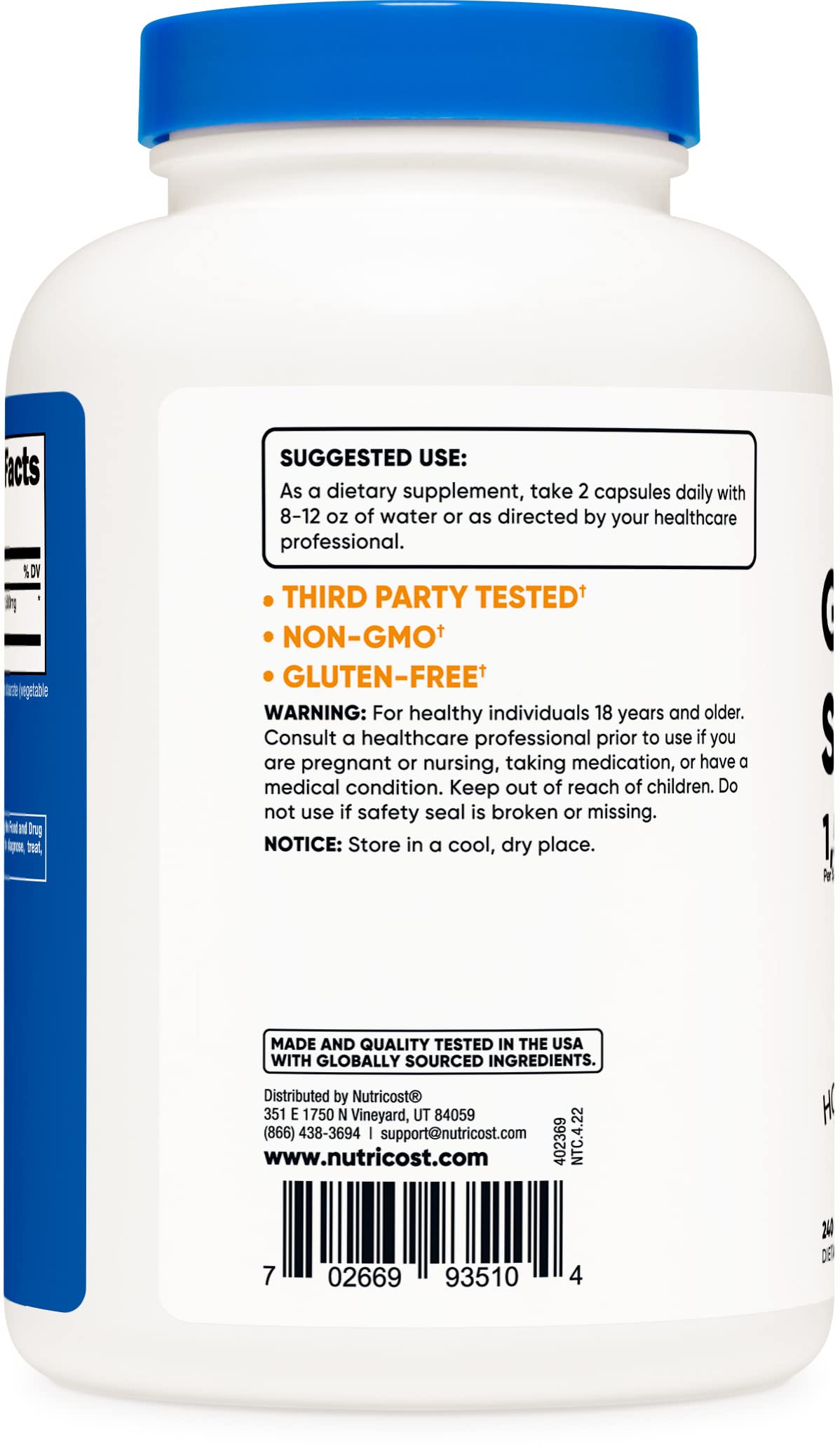 Foto 6 pulgar | Suplemento Nutricost Sulfato De Glucosamina 750 Mg 240 Cápsulas - Venta Internacional.