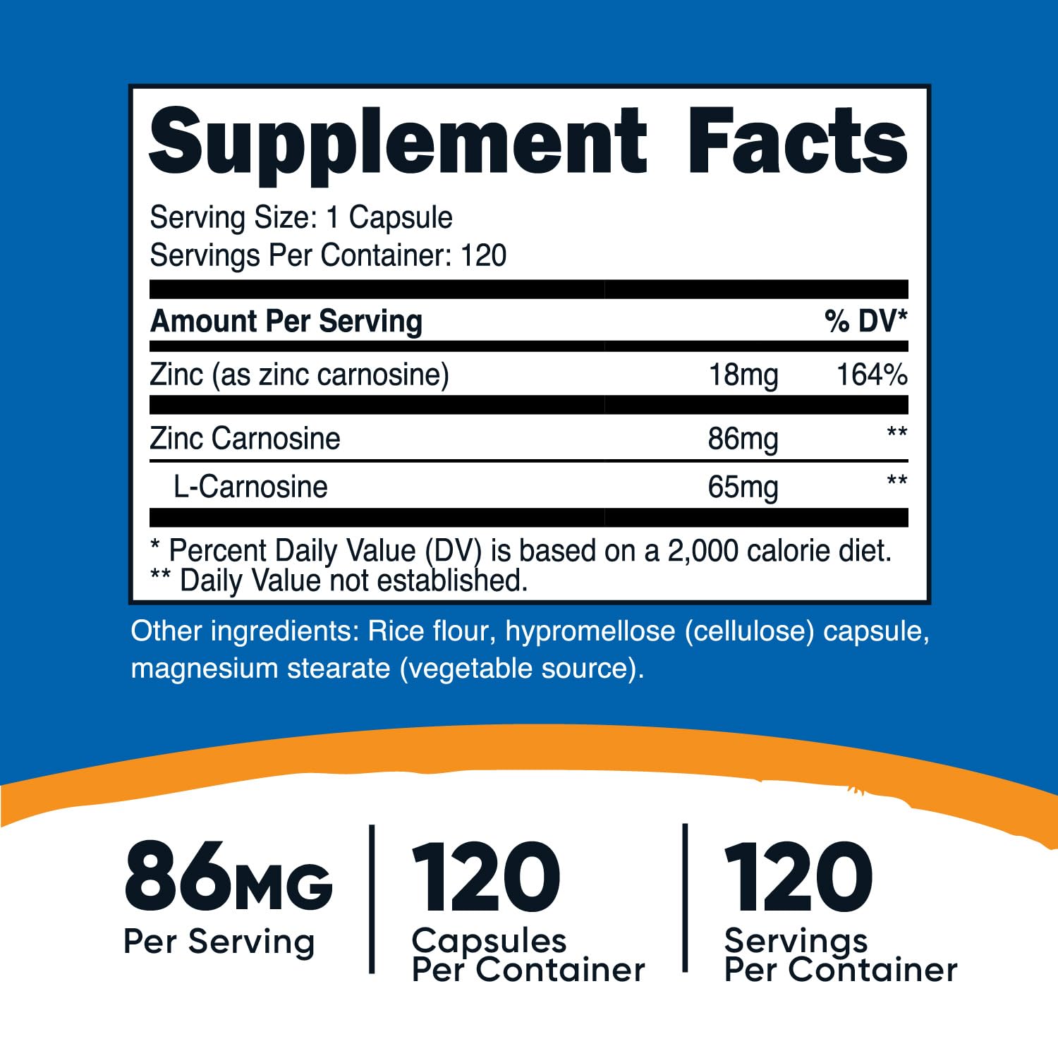 Foto 3 pulgar | Suplemento Nutricost, Zinc Y Carnosina, 86 Mg, 120 Cápsulas - Venta Internacional.
