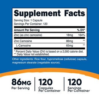 Foto 2 | Suplemento Nutricost, Zinc Y Carnosina, 86 Mg, 120 Cápsulas - Venta Internacional.