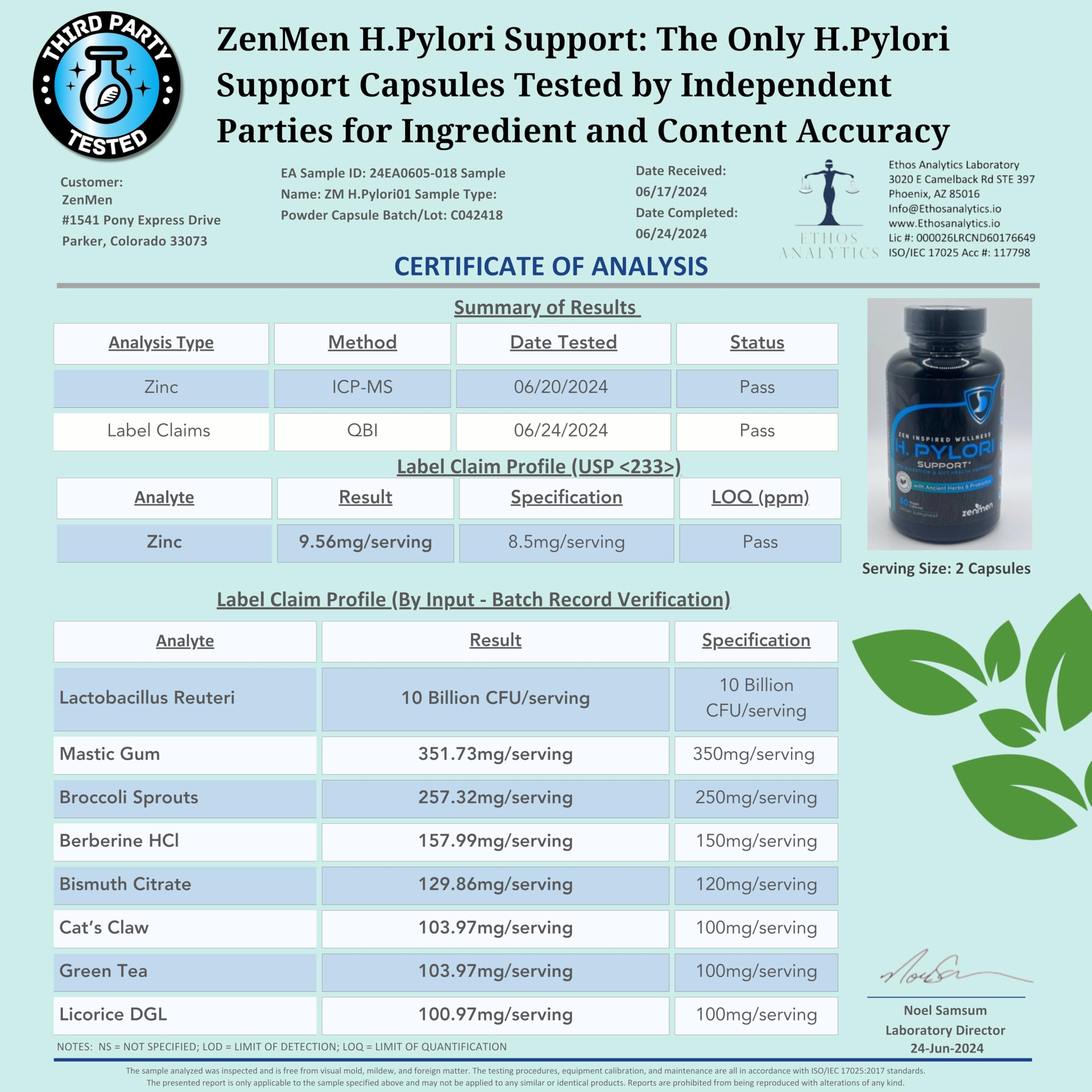 Foto 5 pulgar | Suplemento Zenmen H. Pylori Para Combatir El Lactobacillus Reuteri 60 Cápsulas - Venta Internacional.