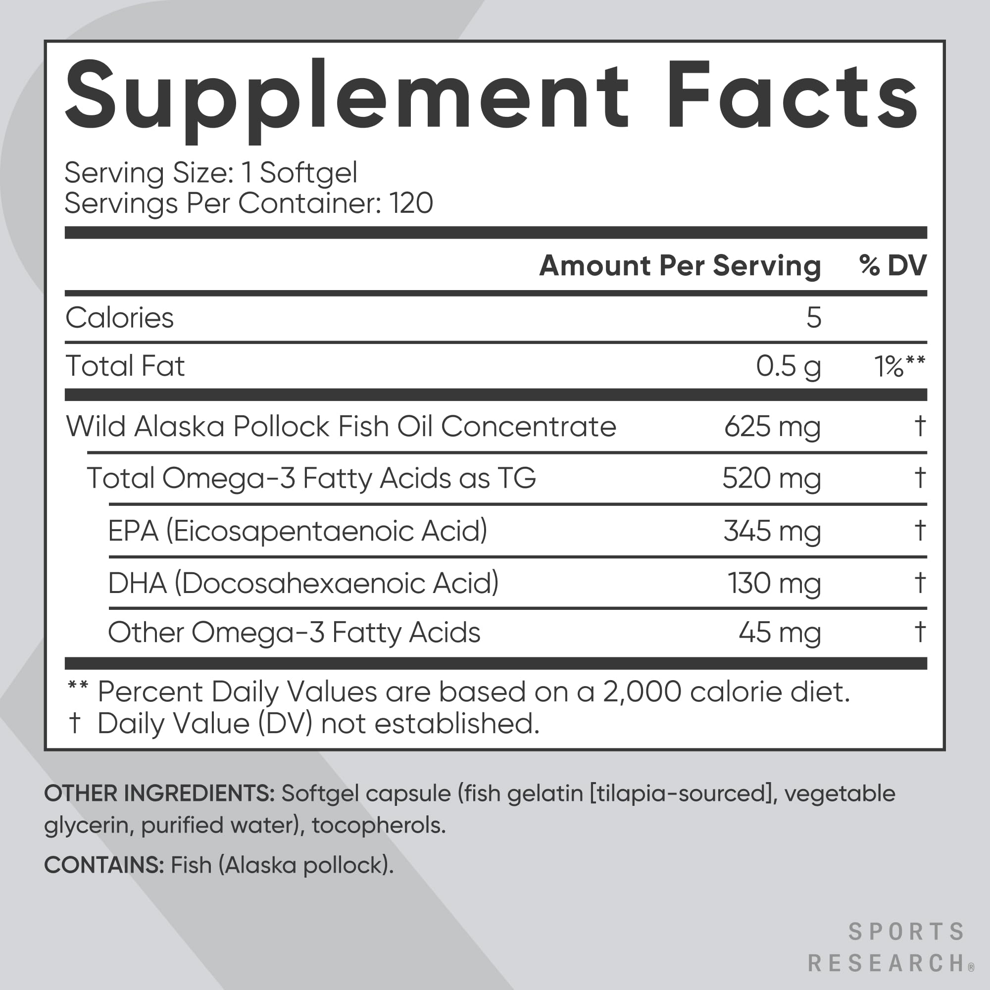 Foto 7 pulgar | Suplemento De Aceite De Pescado Sports Research 625 Mg 120 Cápsulas - Venta Internacional.