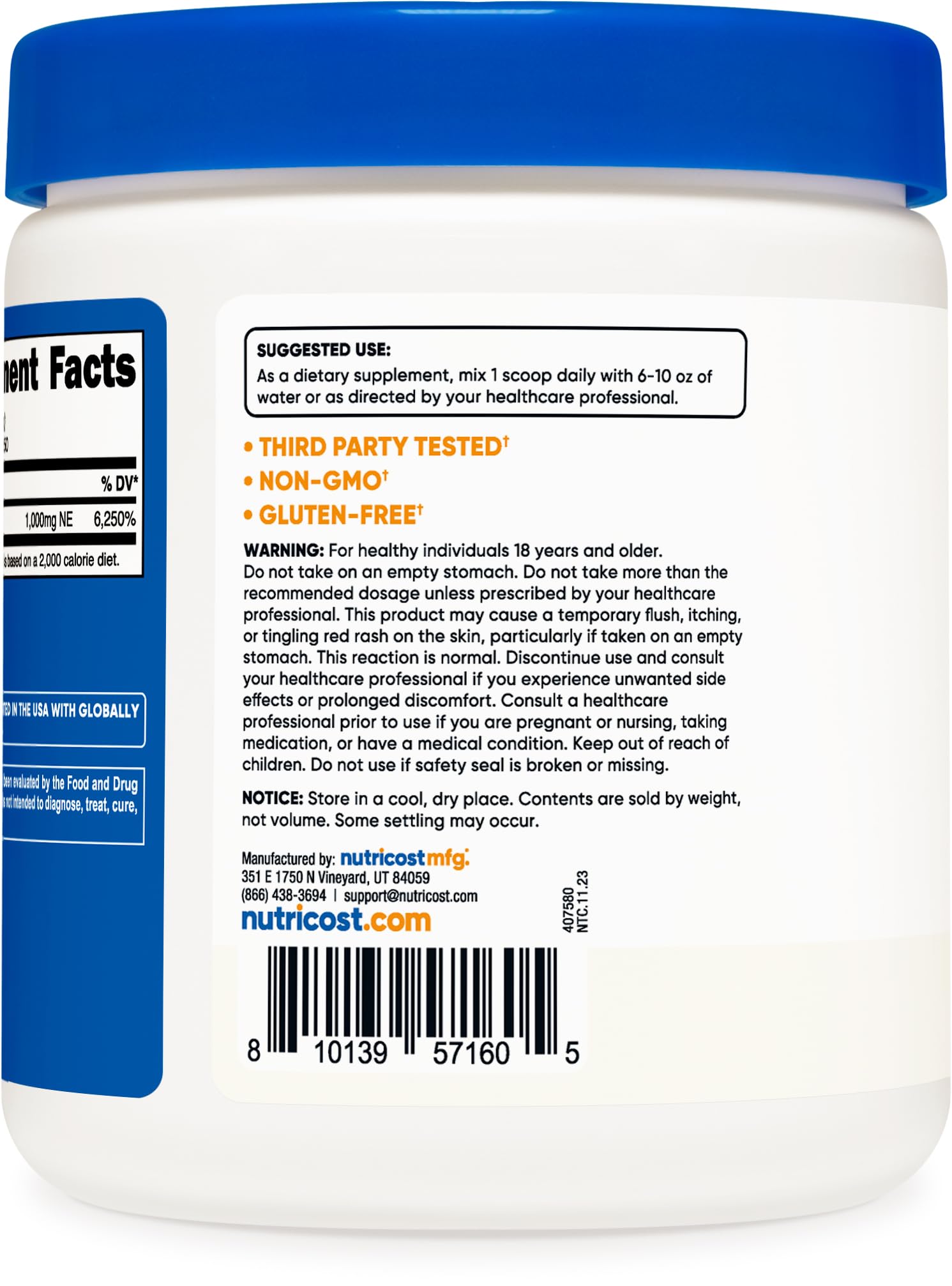 Foto 5 pulgar | Suplemento Nutricost De Niacina Y Vitamina B3 En Polvo, 250 G - Venta Internacional.