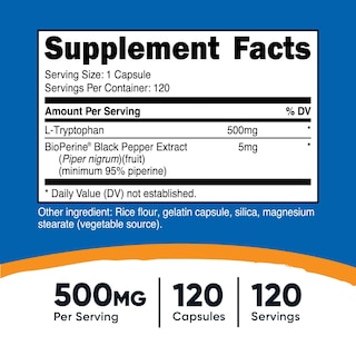 Foto 2 | Suplemento Nutricost L-triptófano 500 Mg 120 Cápsulas - Venta Internacional.