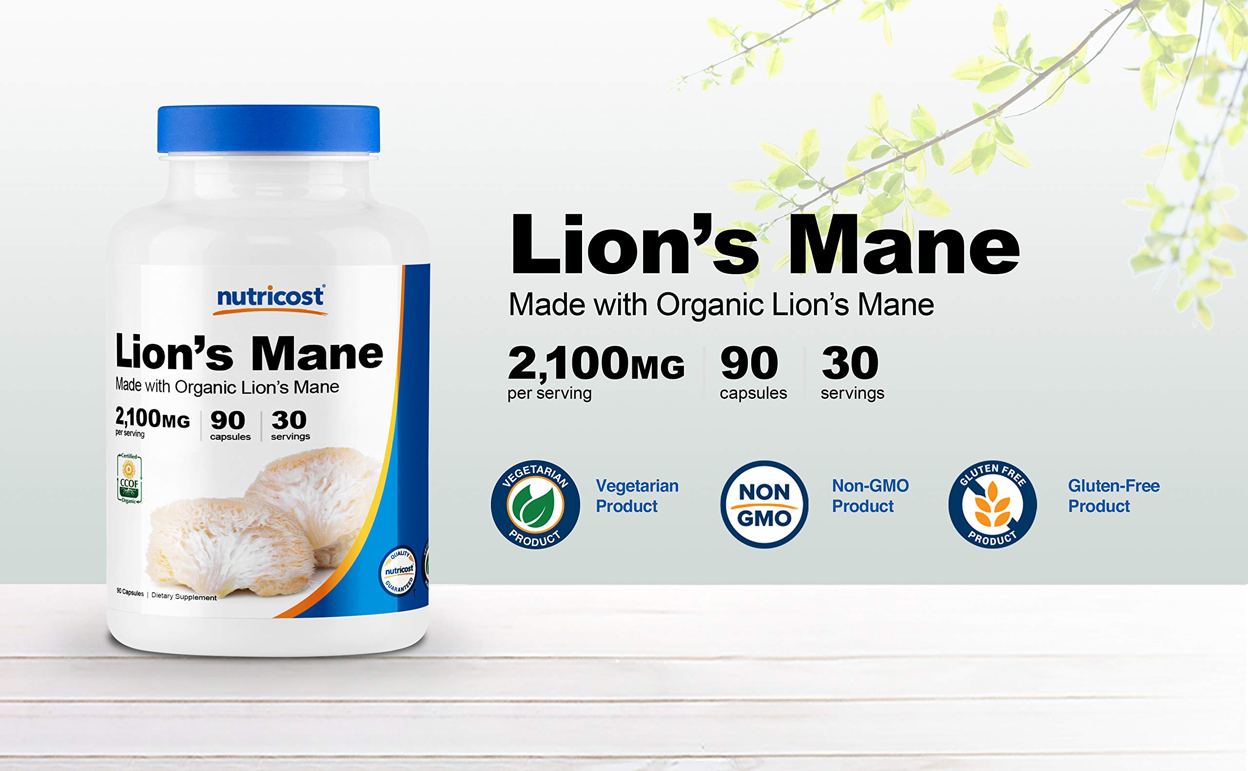 Foto 4 pulgar | Suplemento Nutricost Lion's Mane Mushroom 1650 Mg 90 Cápsulas - Venta Internacional.