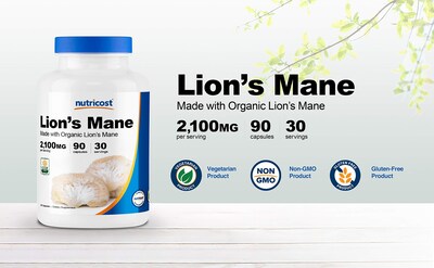 Foto 3 | Suplemento Nutricost Lion's Mane Mushroom 1650 Mg 90 Cápsulas - Venta Internacional.