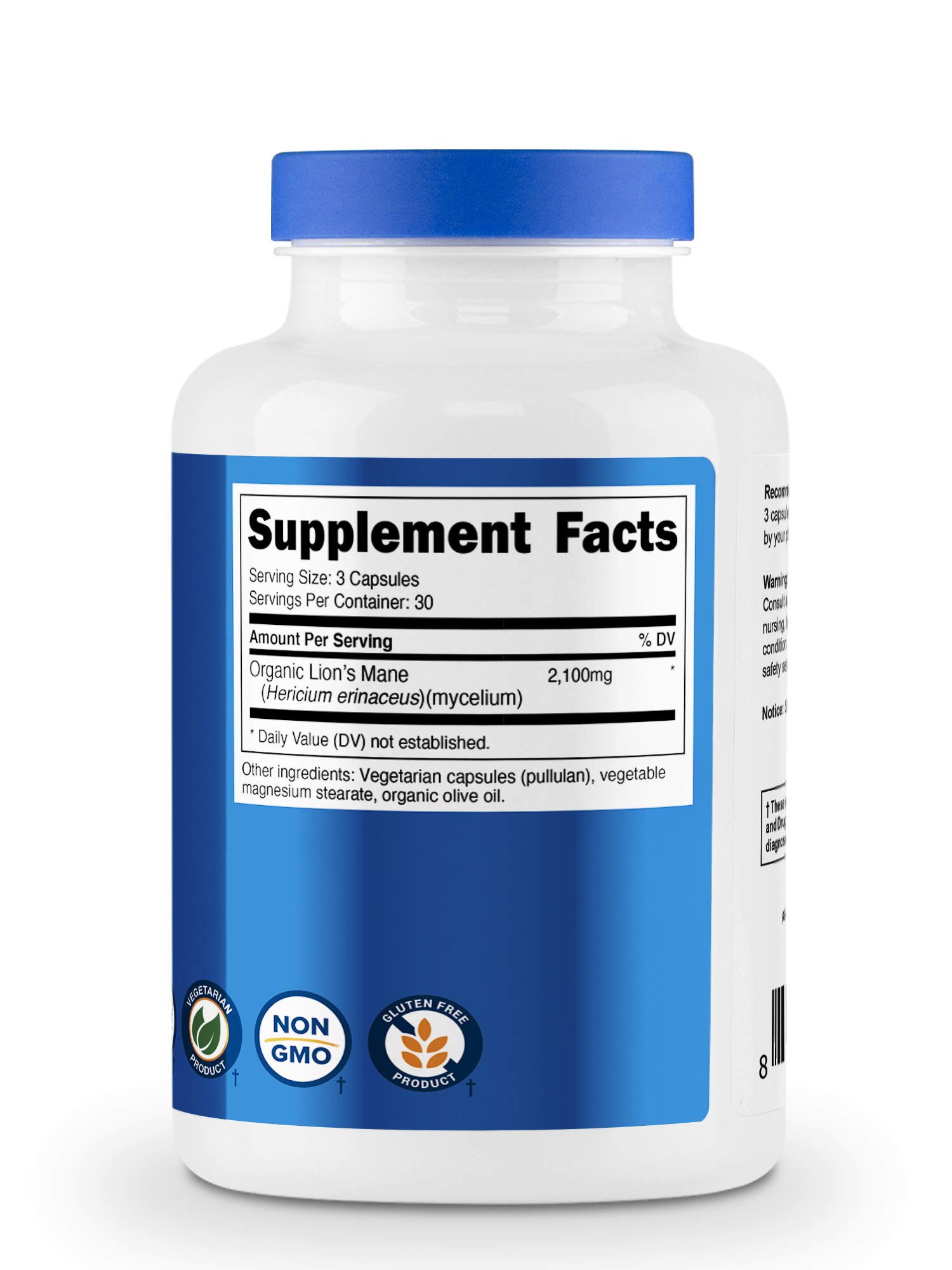 Foto 6 pulgar | Suplemento Nutricost Lion's Mane Mushroom 1650 Mg 90 Cápsulas - Venta Internacional.