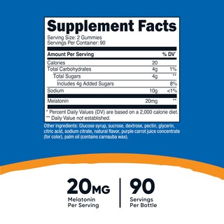 Foto 2 | Gomitas De Melatonina Nutricost 20 Mg/porción 180 Gomitas - Venta Internacional.
