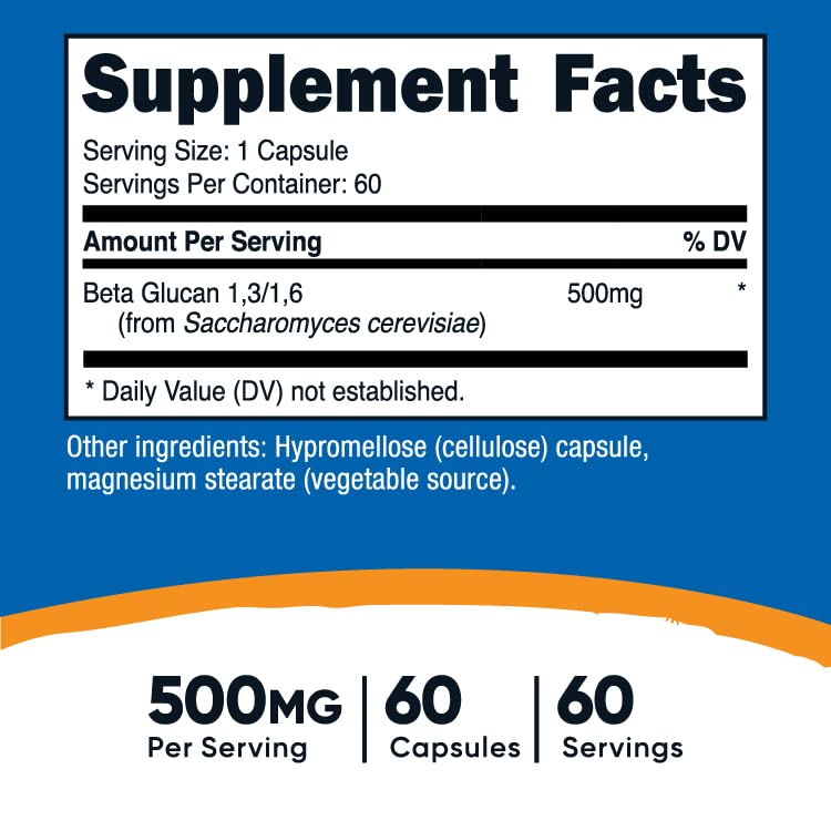 Foto 3 pulgar | Suplemento Nutricost Beta Glucano 500 Mg D-glucano 60 Cápsulas - Venta Internacional