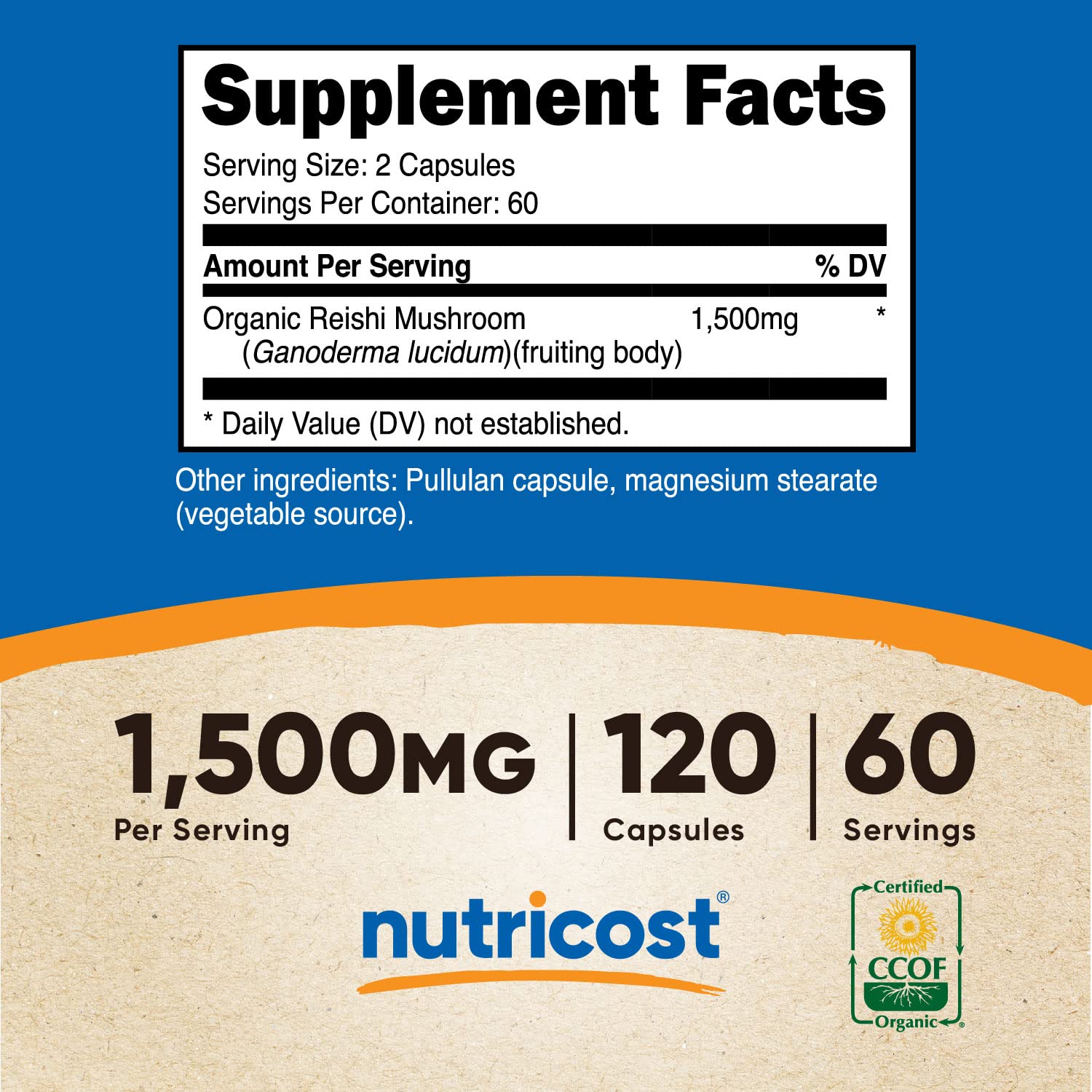 Foto 6 pulgar | Suplemento Nutricost Cápsulas De Hongos Reishi 1500 Mg 120 Unidades - Venta Internacional