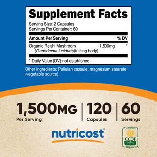 Foto 5 | Suplemento Nutricost Cápsulas De Hongos Reishi 1500 Mg 120 Unidades - Venta Internacional