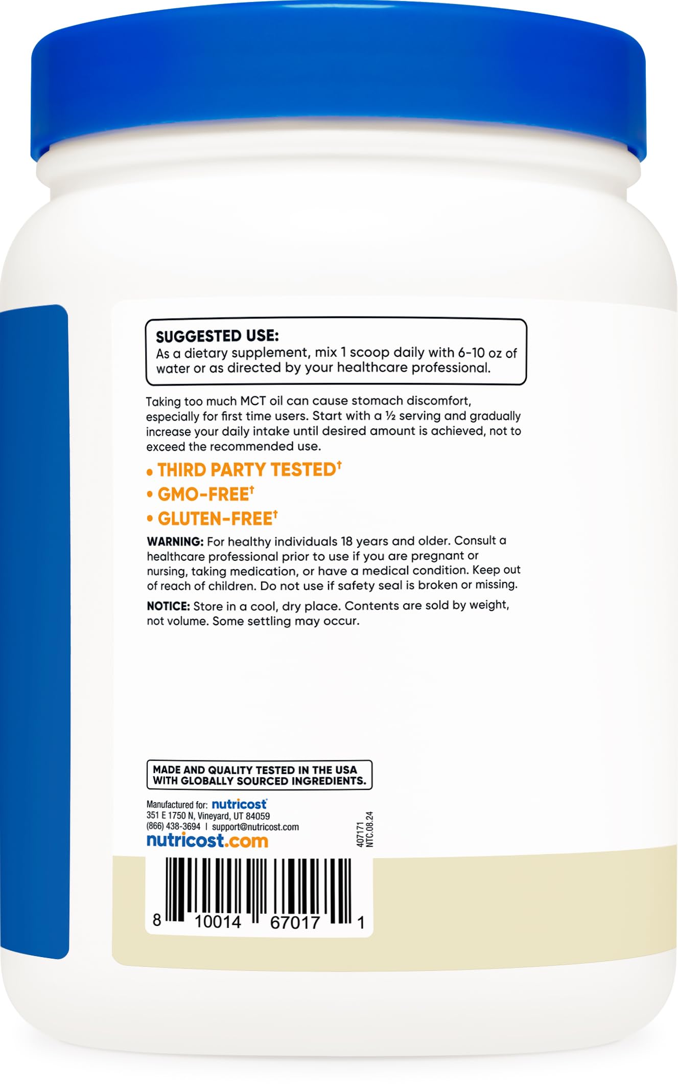 Foto 4 | Aceite Mct En Polvo Nutricost Premium, 454 G, Sabor Vainilla, Cetogénico - Venta Internacional.