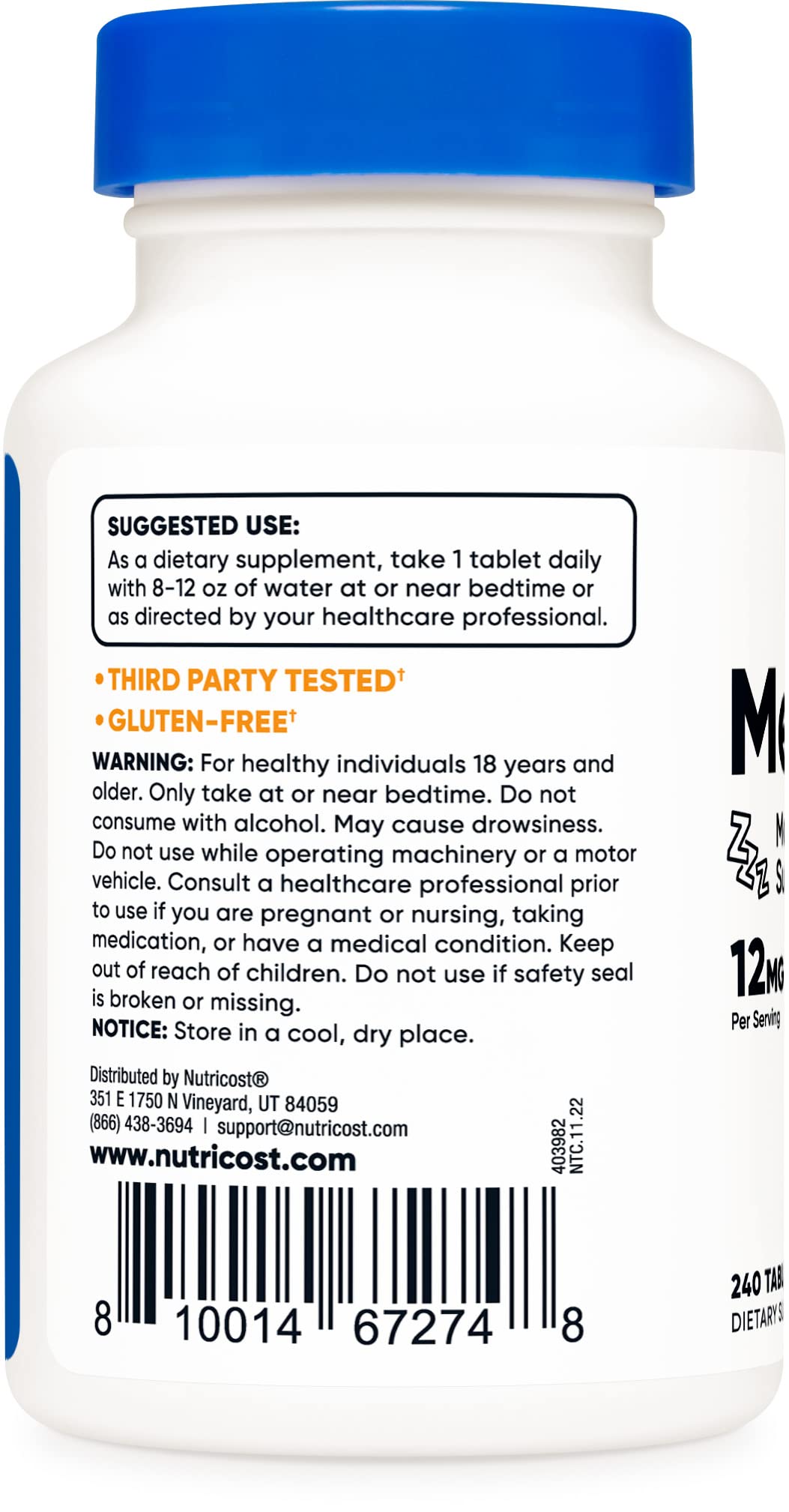 Foto 4 pulgar | Suplemento Nutricost Melatonin 12 Mg 240 Comprimidos Sin Ogm - Venta Internacional.