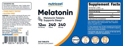 Foto 6 | Suplemento Nutricost Melatonin 12 Mg 240 Comprimidos Sin Ogm - Venta Internacional.