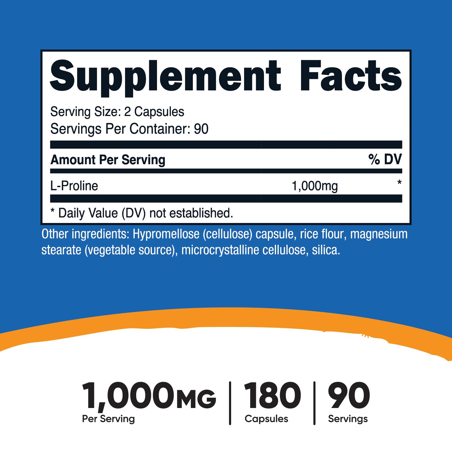 Foto 3 pulgar | Suplemento Nutricost L-prolina 1000 Mg 180 Cápsulas - Venta Internacional.