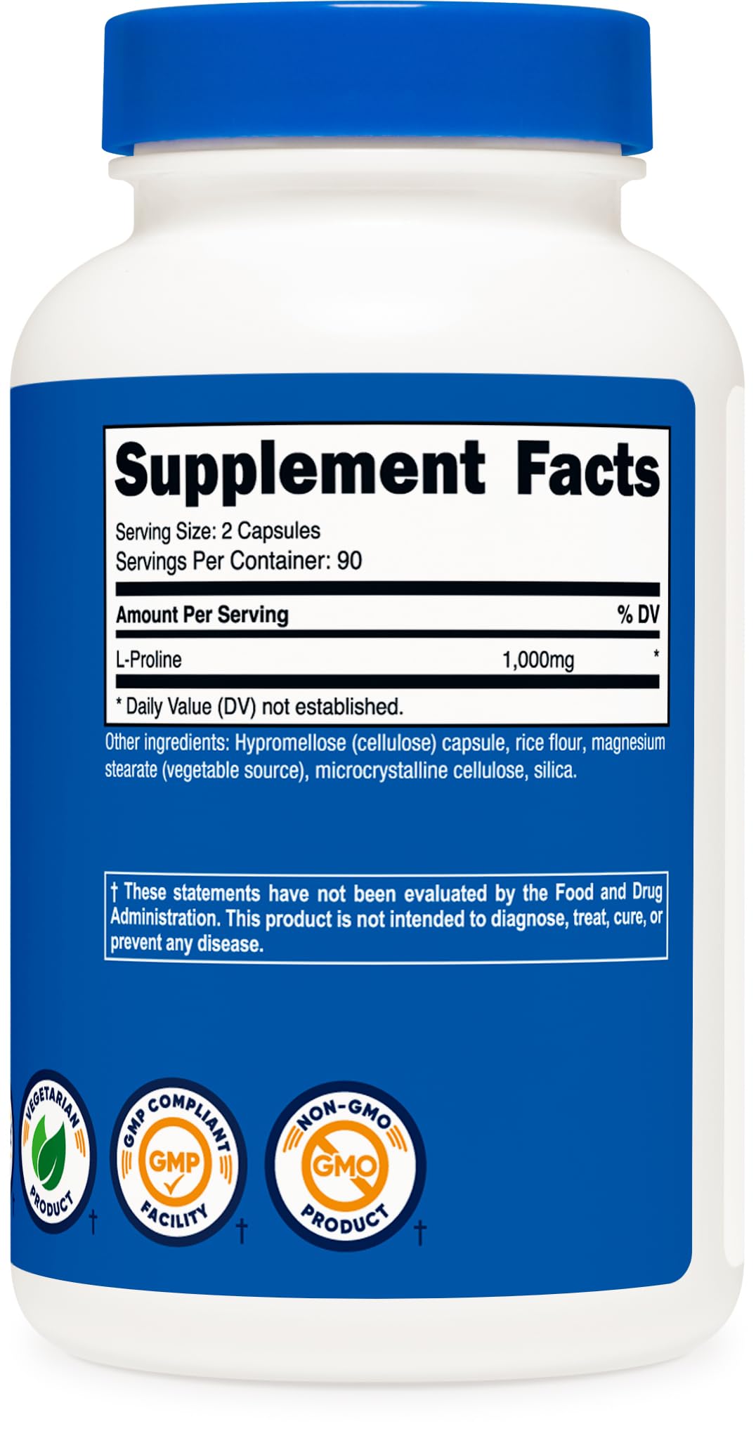 Foto 7 pulgar | Suplemento Nutricost L-prolina 1000 Mg 180 Cápsulas - Venta Internacional.