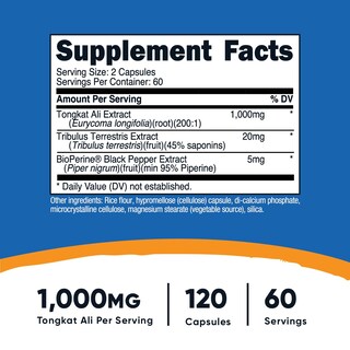 Foto 2 | Suplemento Nutricost Tongkat Ali, 1 G, 120 Cápsulas Con Tribulus - Venta Internacional.