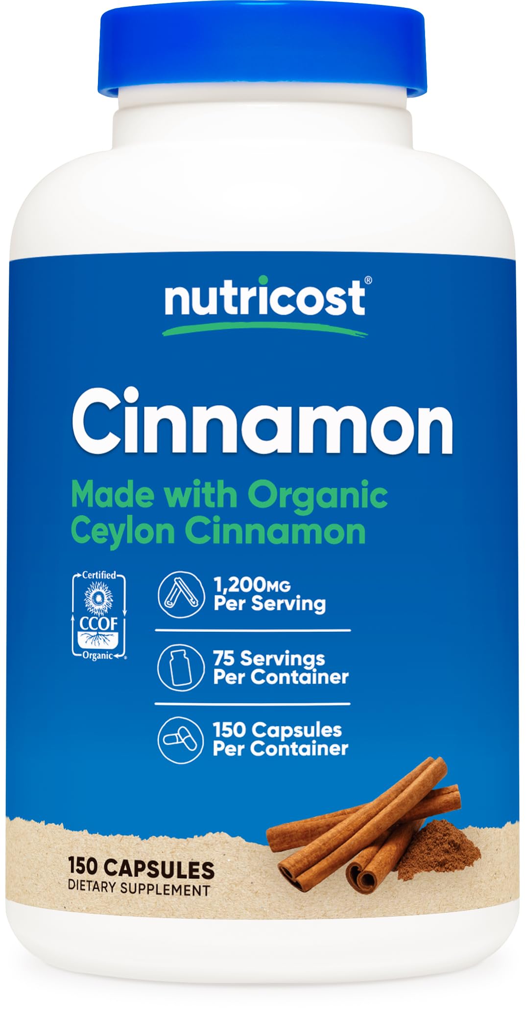 Foto 1 | Suplemento Nutricost De Canela Orgánica De Ceilán 150 Cápsulas - Venta Internacional.