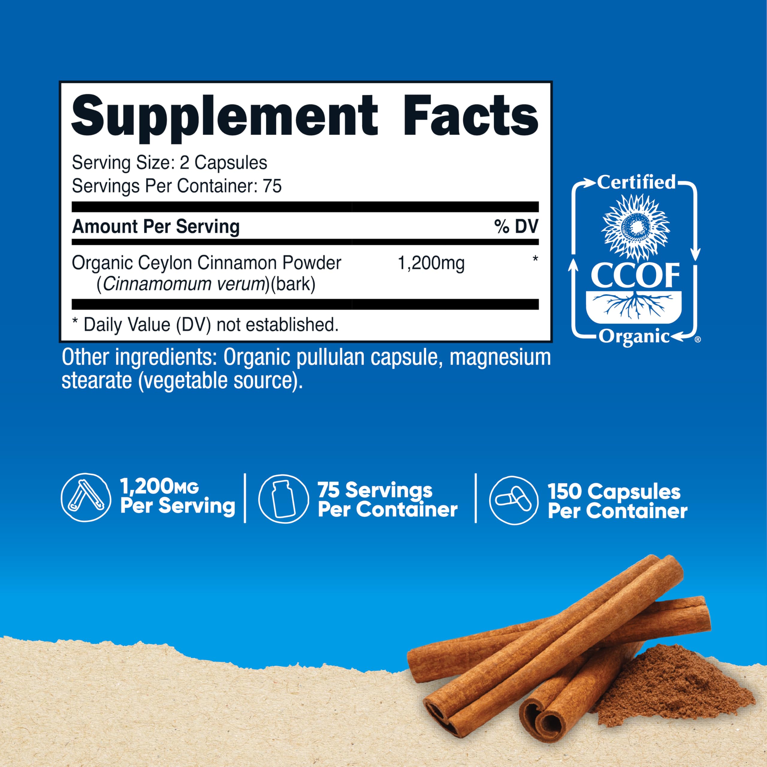 Foto 3 pulgar | Suplemento Nutricost De Canela Orgánica De Ceilán 150 Cápsulas - Venta Internacional.
