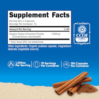 Foto 2 | Suplemento Nutricost De Canela Orgánica De Ceilán 150 Cápsulas - Venta Internacional.