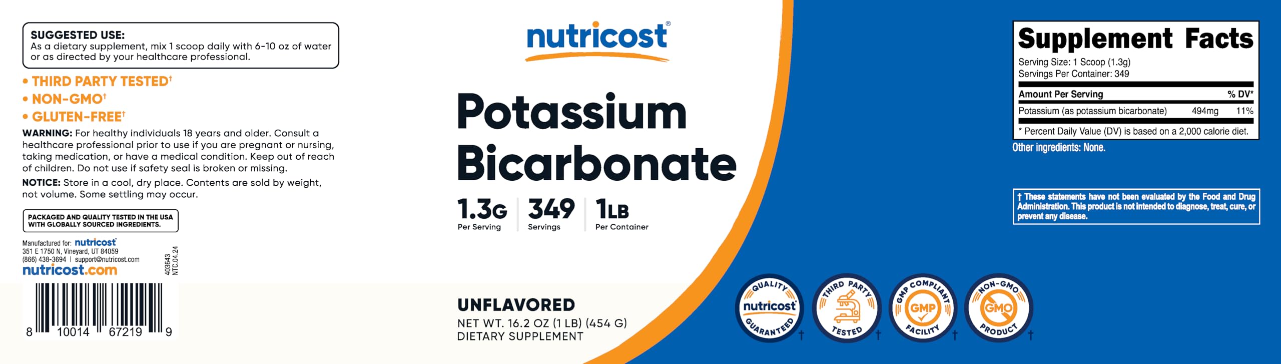 Foto 7 pulgar | Bicarbonato De Potasio En Polvo Nutricost 454 G Sin Gluten - Venta Internacional.