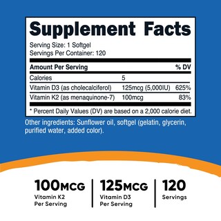 Foto 2 | Suplemento Nutricost De Vitamina K2 (mk7) 100 Mcg Más Vitamina D3 5000 Ui - Venta Internacional.
