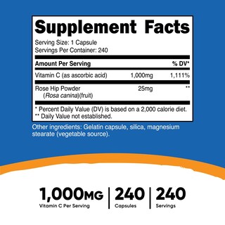 Foto 2 | Suplemento Nutricost De Vitamina C Con Escaramujo, 1025 Mg, 240 Cápsulas - Venta Internacional.