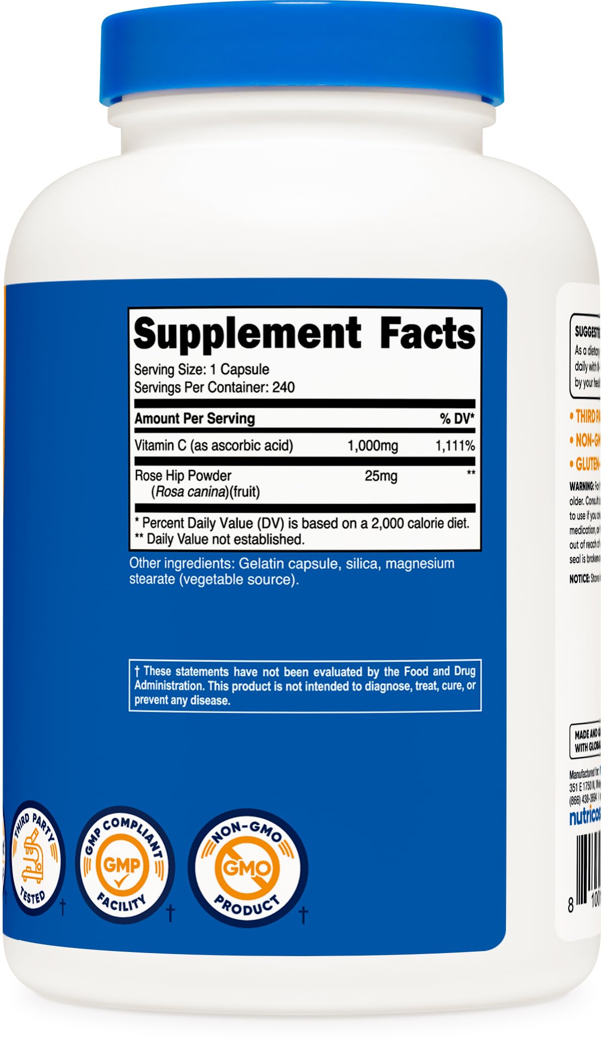 Foto 7 pulgar | Suplemento Nutricost De Vitamina C Con Escaramujo, 1025 Mg, 240 Cápsulas - Venta Internacional.