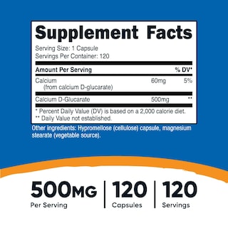 Foto 2 | Suplemento Nutricost D-glucarato De Calcio 500 Mg 120 Cápsulas - Venta Internacional.