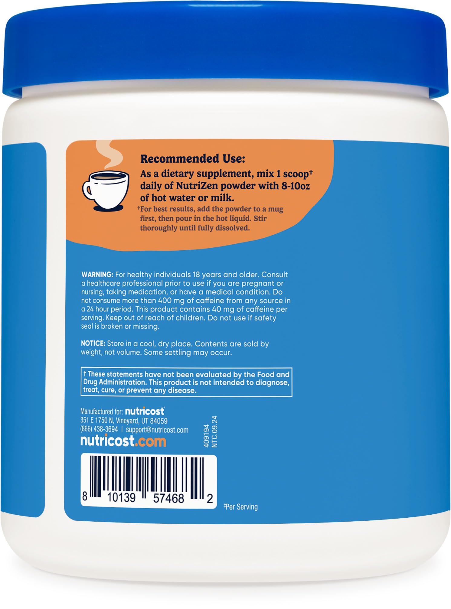Foto 5 pulgar | Bebida De Hongos Adaptógenos Nutricost Nutrizen Am Focus - Venta Internacional.