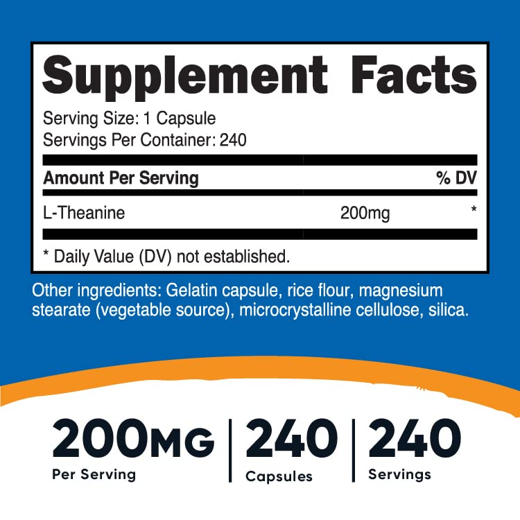 Foto 3 pulgar | Suplemento Nutricost L-teanina 200 Mg 240 Cápsulas - Venta Internacional.