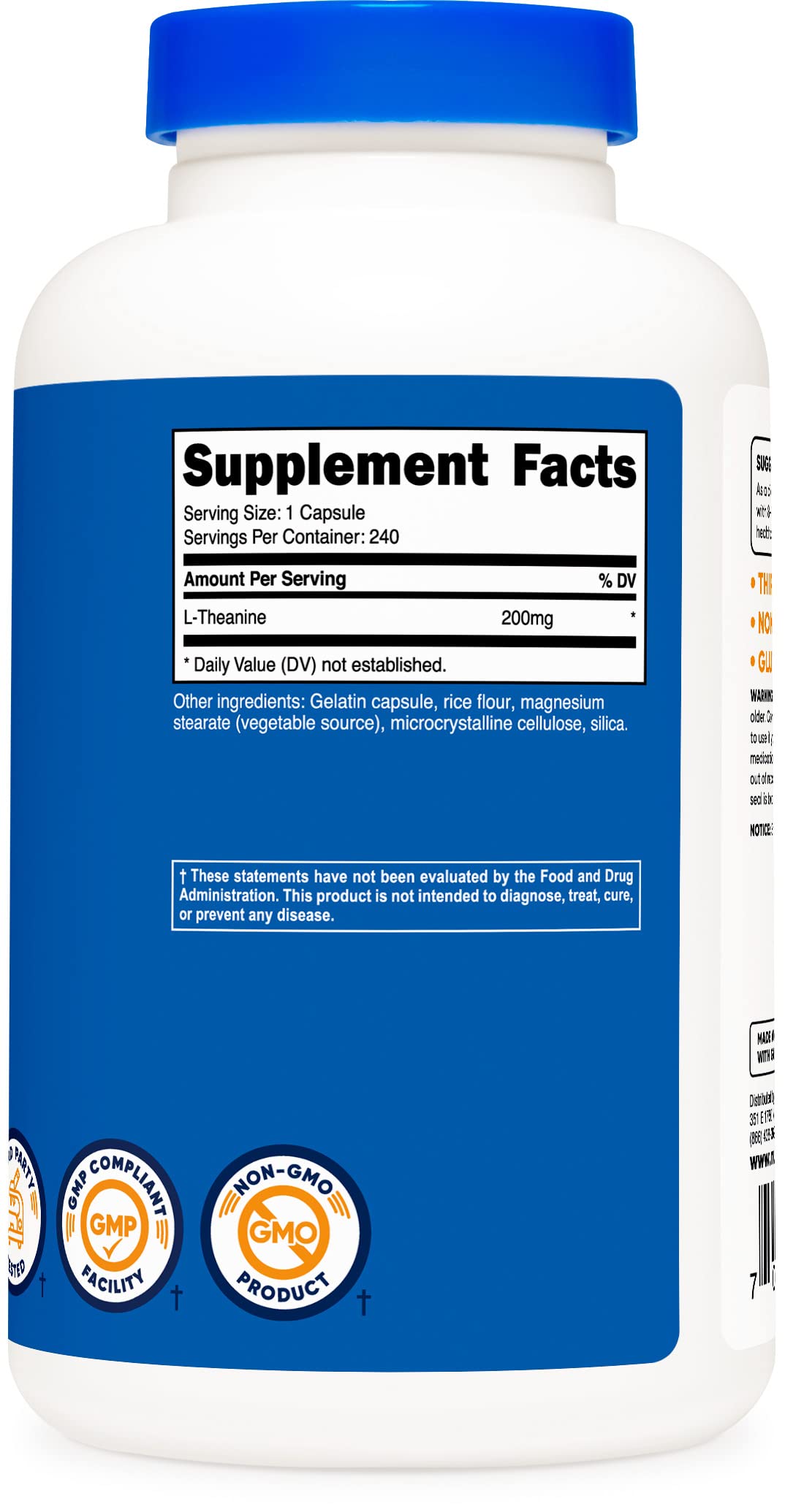 Foto 5 pulgar | Suplemento Nutricost L-teanina 200 Mg 240 Cápsulas - Venta Internacional.