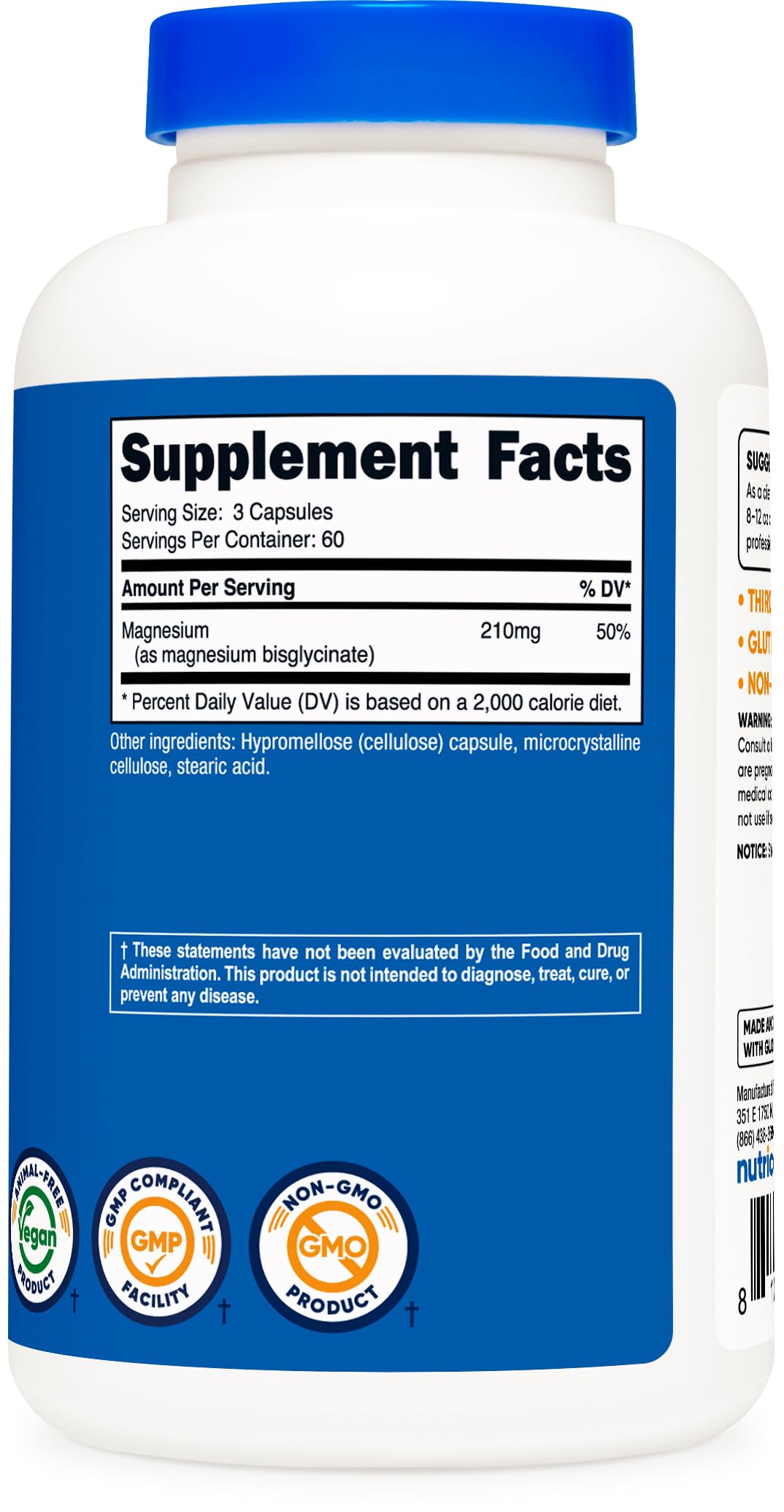 Foto 5 pulgar | Suplemento De Glicinato De Magnesio Nutricost 210 Mg 180 Cápsulas - Venta Internacional.