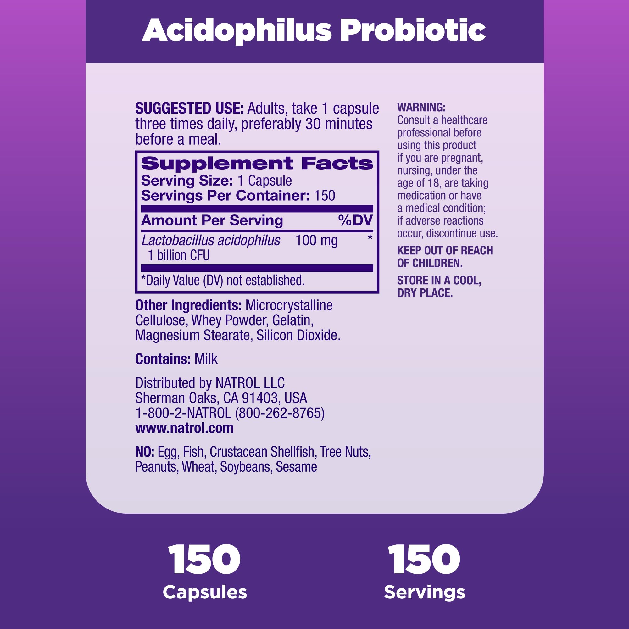 Foto 6 pulgar | Suplemento Probiótico Natrol Acidophilus 100 Mg 150 Cápsulas - Venta Internacional.