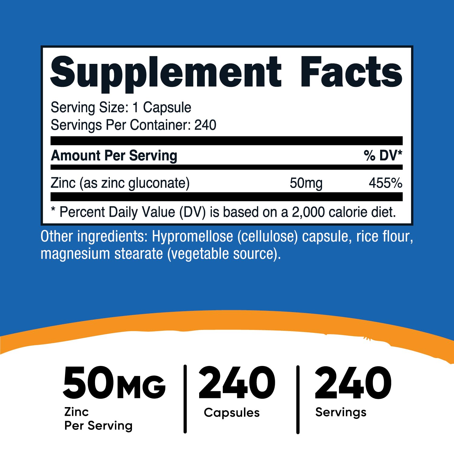Foto 3 pulgar | Suplemento Nutricost Gluconato De Zinc 50 Mg 240 Cápsulas - Venta Internacional.