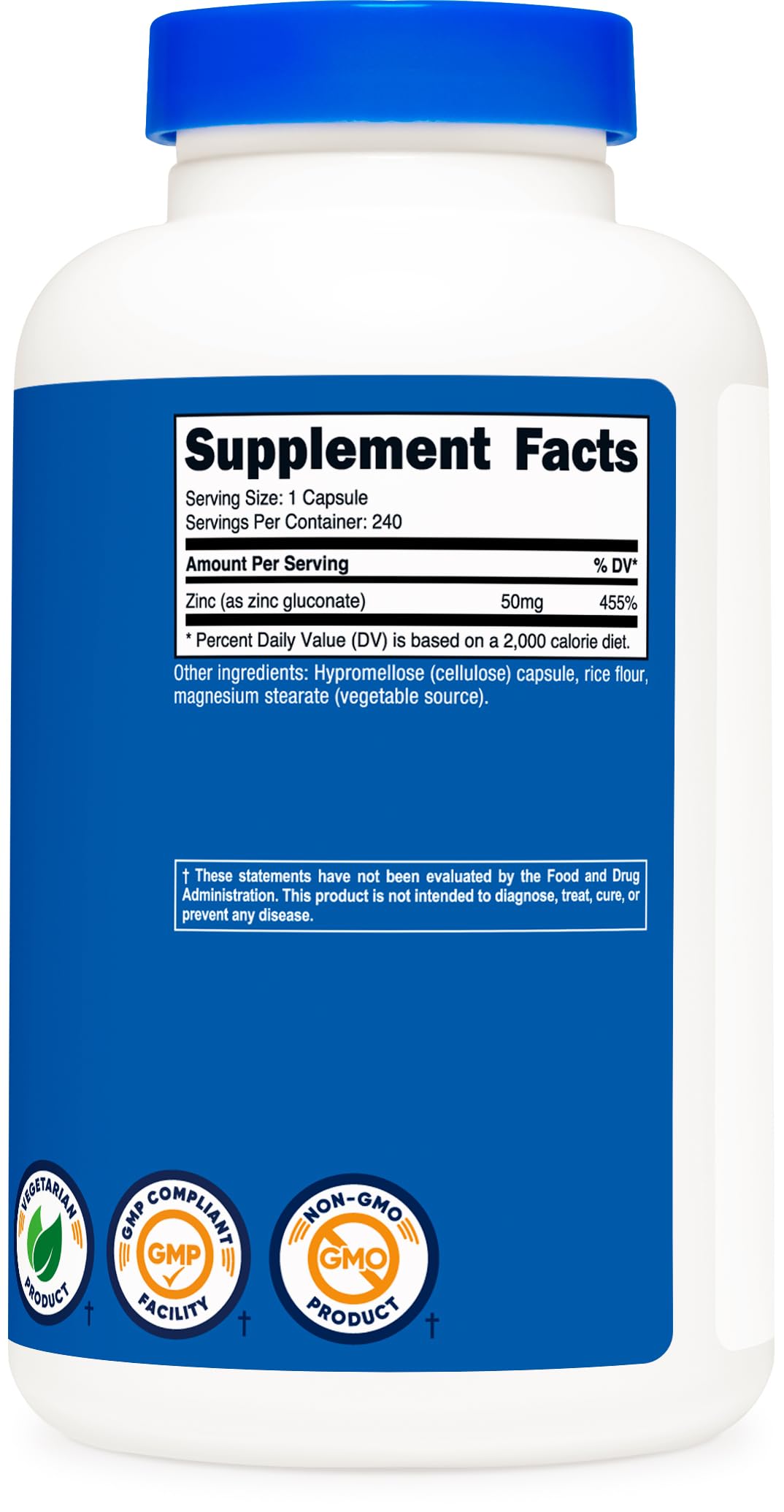 Foto 6 pulgar | Suplemento Nutricost Gluconato De Zinc 50 Mg 240 Cápsulas - Venta Internacional.