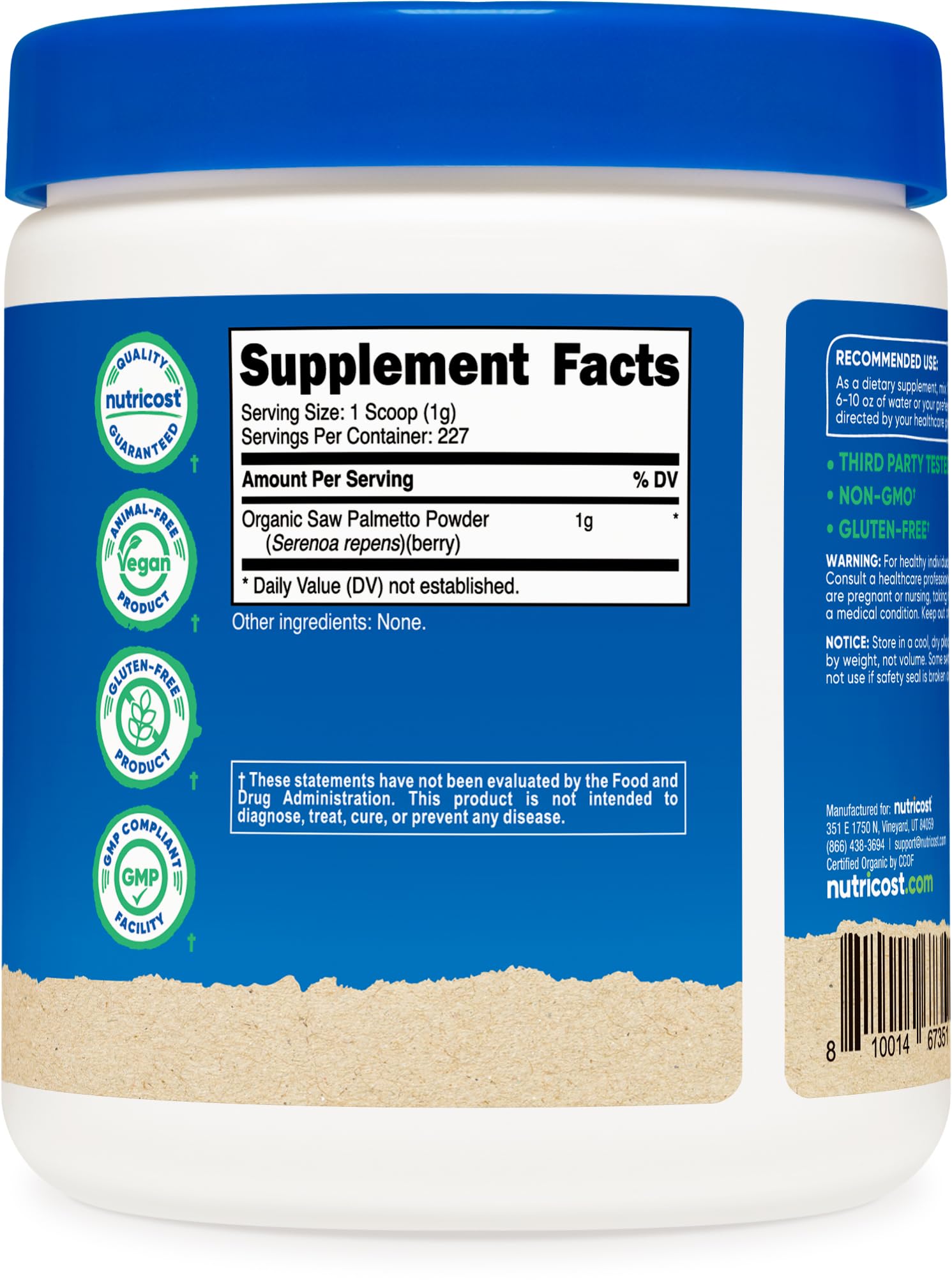 Foto 4 | Saw Palmetto En Polvo Nutricost Organic 227 G, Certificado Por El Usda - Venta Internacional.