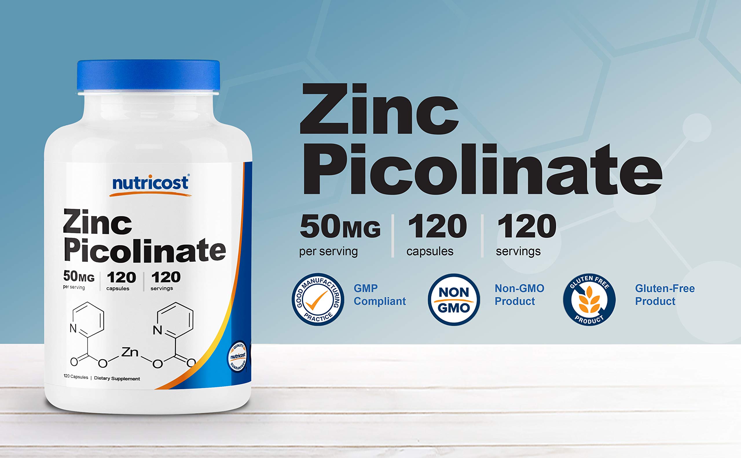 Foto 4 pulgar | Suplemento Nutricost Picolinato De Zinc 50 Mg 120 Cápsulas - Venta Internacional.
