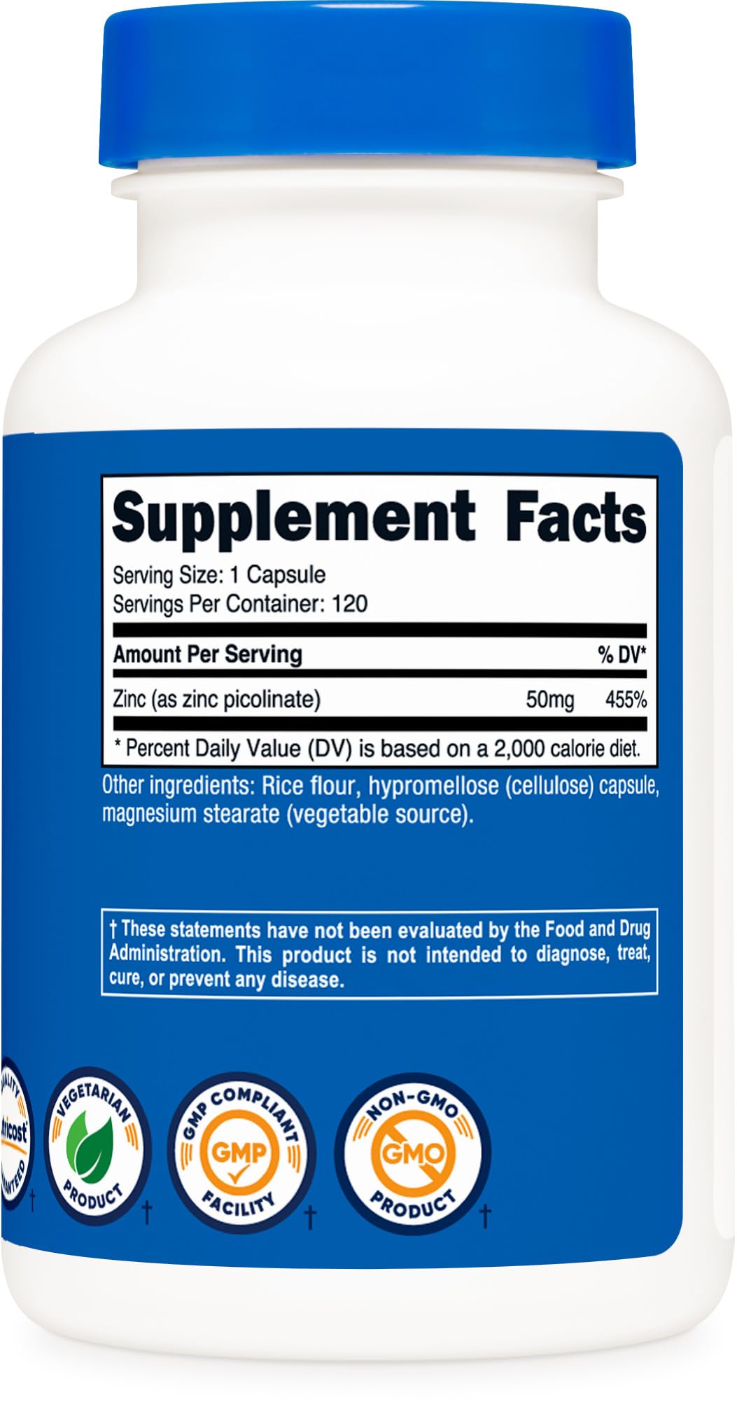 Foto 6 pulgar | Suplemento Nutricost Picolinato De Zinc 50 Mg 120 Cápsulas - Venta Internacional.