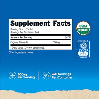 Foto 2 | Suplemento Nutricost Chlorella Orgánica 500 Mg 240 Tabletas - Venta Internacional.