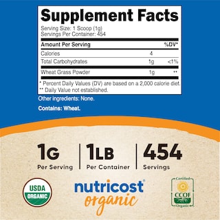 Foto 2 | Hierba De Trigo Orgánica En Polvo Nutricost 454 G, Superalimento Sin Transgénicos - Venta Internacional.