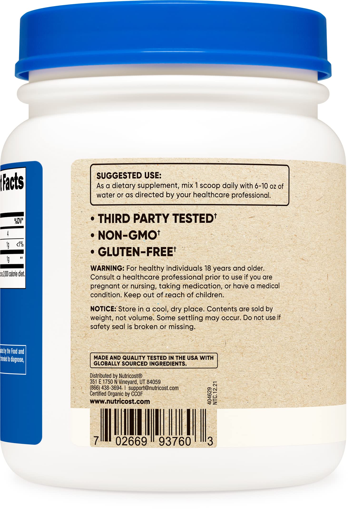 Foto 4 pulgar | Hierba De Trigo Orgánica En Polvo Nutricost 454 G, Superalimento Sin Transgénicos - Venta Internacional.