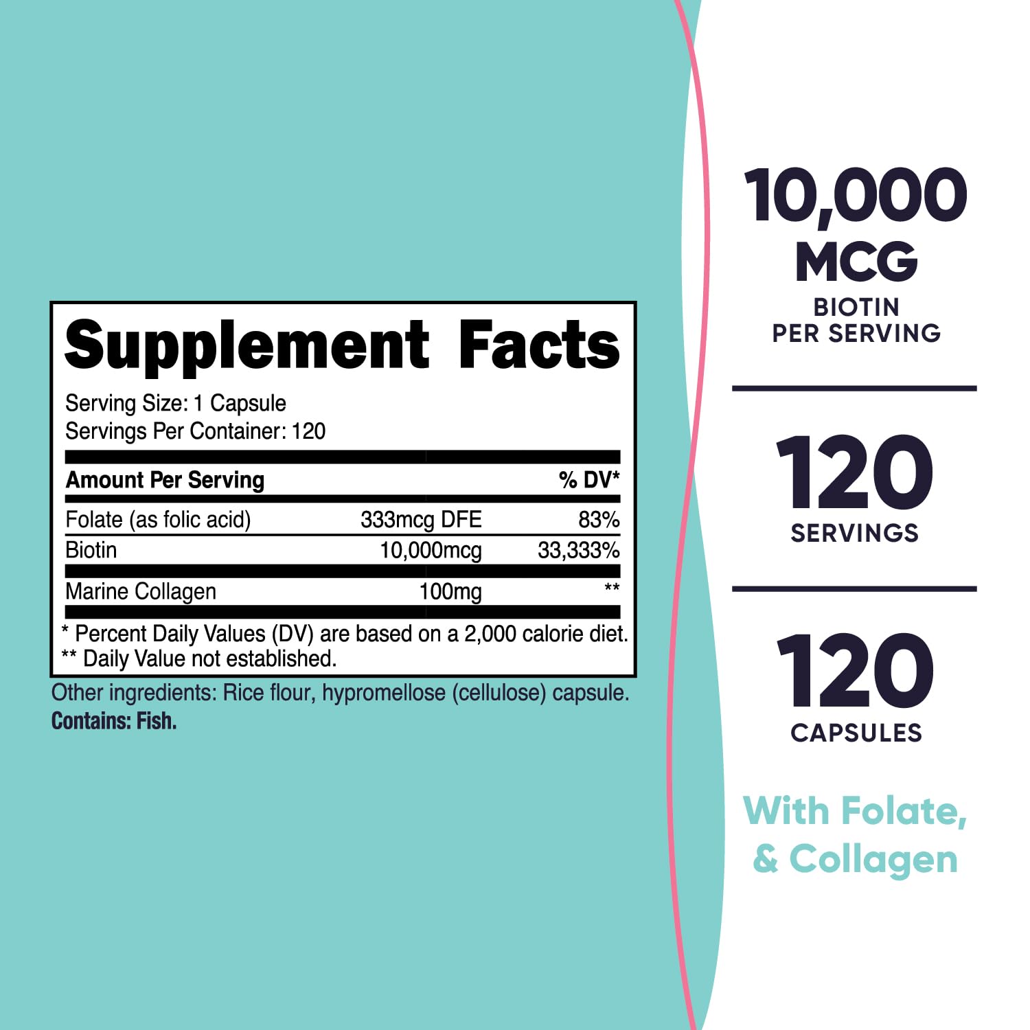 Foto 3 pulgar | Suplemento Nutricost De Biotina De 10,000 Mcg Con Folato Y Colágeno - Venta Internacional.