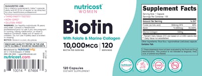 Foto 6 | Suplemento Nutricost De Biotina De 10,000 Mcg Con Folato Y Colágeno - Venta Internacional.